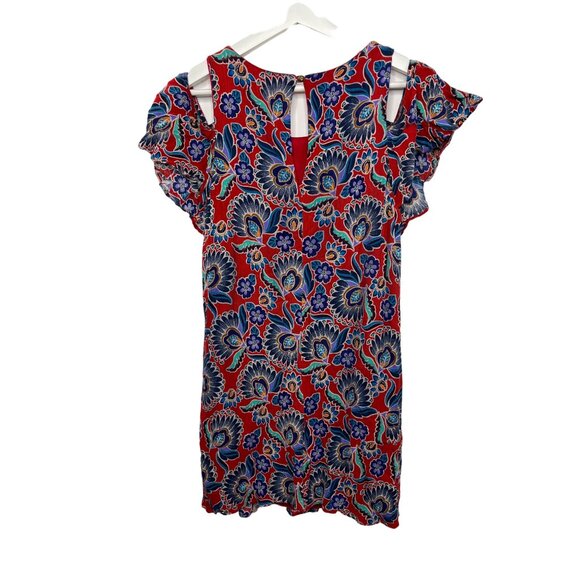 Everly Red Floral Cold Shoulder Mini Dress Boho Festival Small - Picture 8 of 12